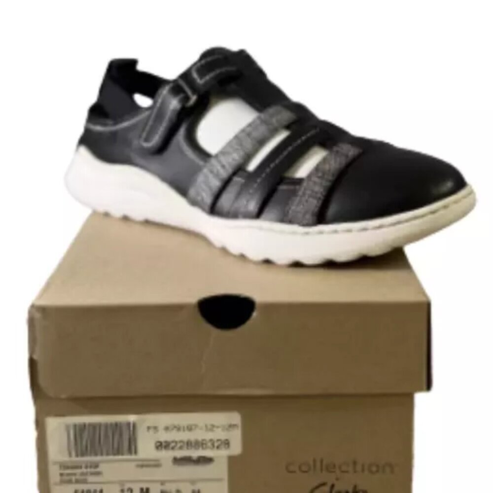 Clarks Teagan Step Sandals | Black Leather | Size 12M | NIB